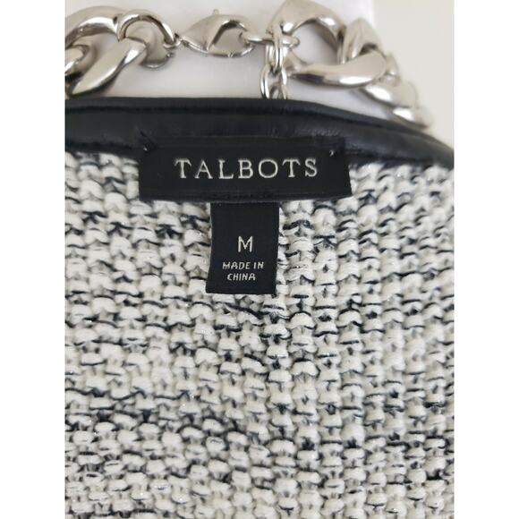 Talbots ~Woman M~ White/Black, Silver Strips Cardigan Sweater Knit Zip-Up Jacket - Picture 8 of 12